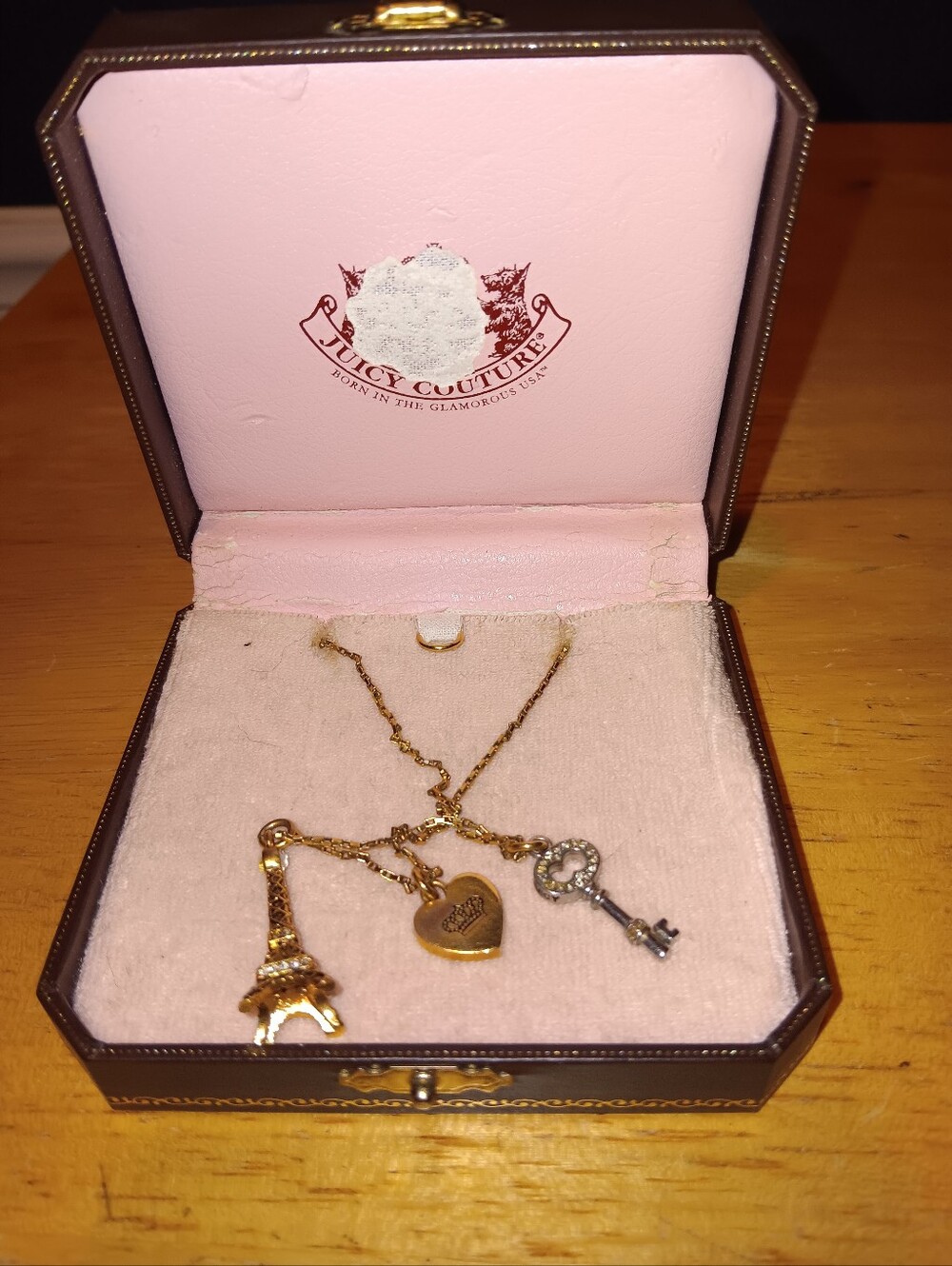 Juicy Couture Vintage Y2k Eiffel Tower Heart Key Necklace